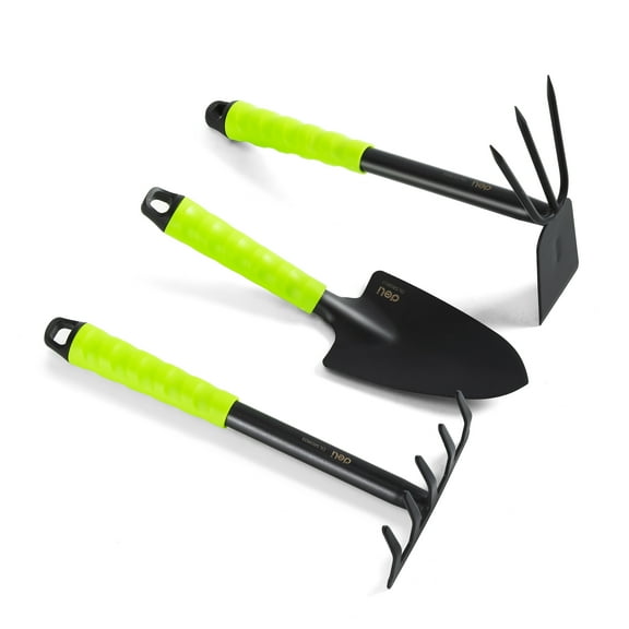 Deli Garden Tools Set 3 Piece Heavy Duty Gardening Hand Tools Kit with Hand Trowel,Hoe and Rake, Delicate Gift for Planting and Maintaining Gardens