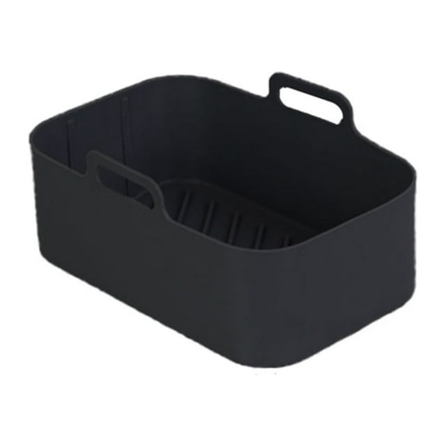 Yuarrent Bandeja de cocina para freidora de aire con mango, revestimiento que no se decolora, cesta de silicona reutilizable, accesorios para Cocina y Comedor Negro 1 PC