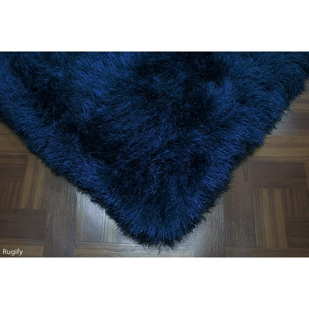 Shag Shaggy Fluffy Fuzzy Furry Flokati Navy Blue Dark Blue Carved Modern Ultra Thick Soft Plush 5x7 (5' x 7') Feet Area Rug Carpet Contemporary Polyester SALE ( GLORIOUS NAVY BLUE )