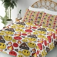thumbnail image 3 of Emoji Sheet Set, Funny Design Smirking Funny Faces with Pile of Poo on Plain Backdrop, Fitted & Flat Sheet with Pillowcase Bedding Accent 4 Pcs Set, Queen, Brown Yellow and Vermilion, by Ambesonne, 3 of 5