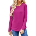 thumbnail image 2 of Basic T Shirts for Women Women's Fashion Solid Color Round Neck Long Sleeve T-shirt Casual Autumn Tops, 2 of 7