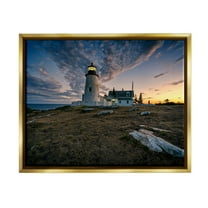 Stupell Maritime Lighthouse Clouds Landscape Landscape Photography Gold Floater Framed Art Print Wall Art