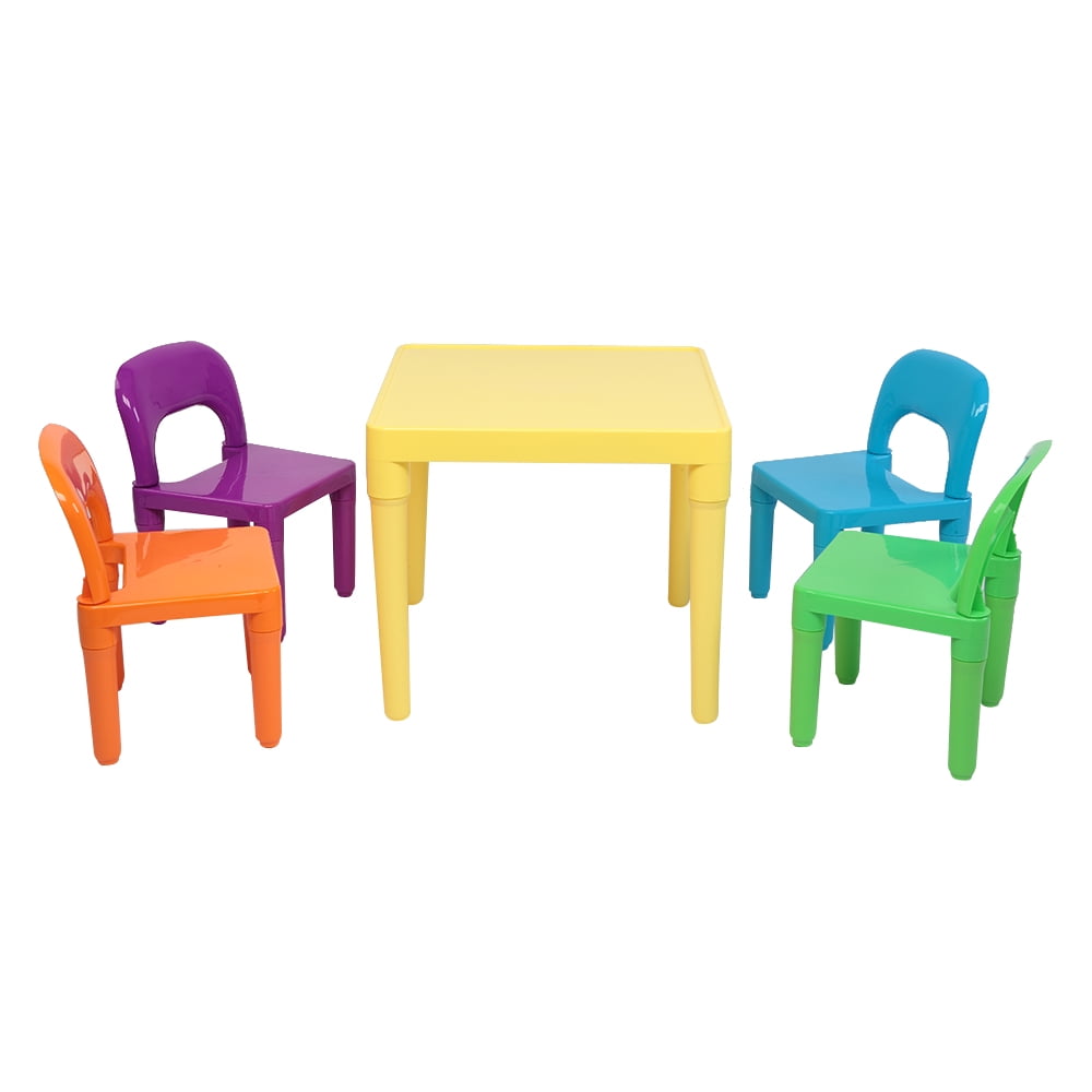 Lowestbest Kids Table and Chairs Set, Kids Table Set, Colorful Kids Plastic Table and 4 Chairs Set for Children, Simple Table Desk Sets for Reading Studying in Playroom Kindergarten Game Rooms Lowestbest Kids Table and Chairs Set, Kids Table Set, Colorful Kids Plastic Table and 4 Chairs Set for Children, Simple Table Desk Sets for Reading Studying in Playroom Kindergarten Game Rooms