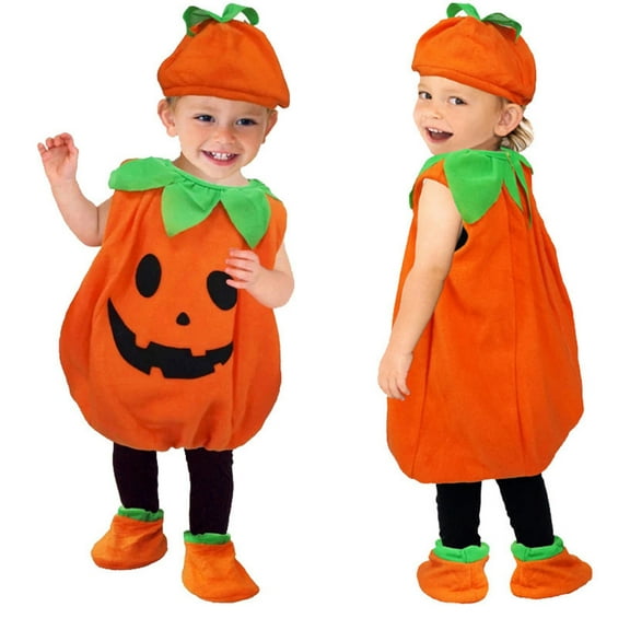 Mercatoo Toddler Baby Girls Boys Halloween Pumpkin Outfit Vest Romper Tops with Hat Socks Kids 𝐂osplay 3PCS Set