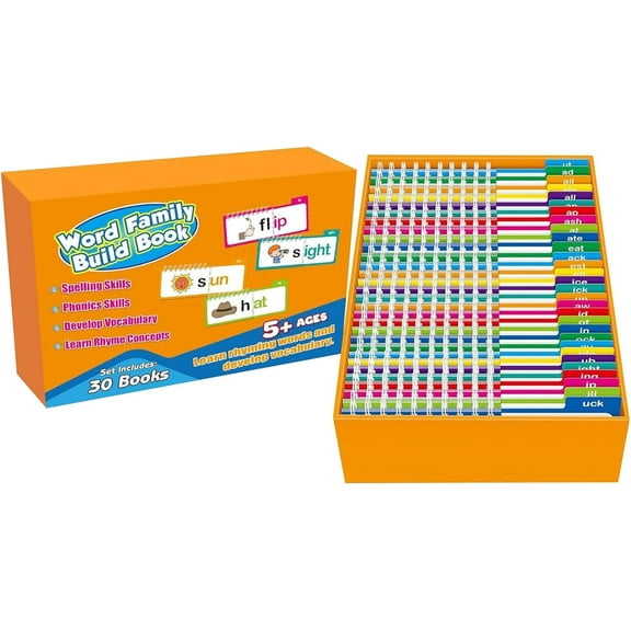 Read and Rhyme Flip Books, Word Family Flip Books, Reading Flip Book, ABC Vocabulary Flashcards, Learn to Read Phonics Cards, Educational Reading Games (Yellow, One Size)