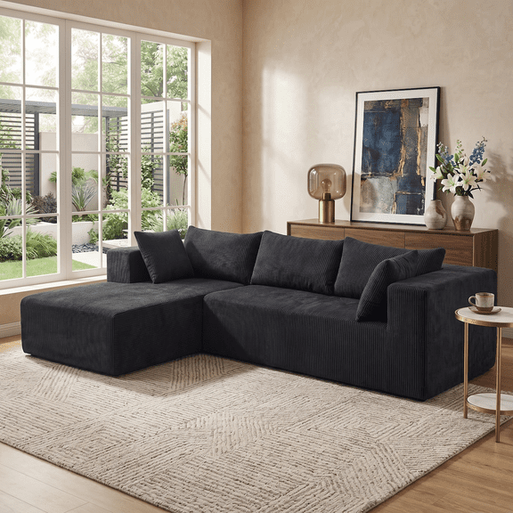 Xiweot 105" Modular Sectional Sofa, Cloud Couch with Chaise, Boneless Corduroy L Shaped Couch, No Assembly Deep Seat Sectional Sofa for Living Room Apartment (Square Right Chaise)