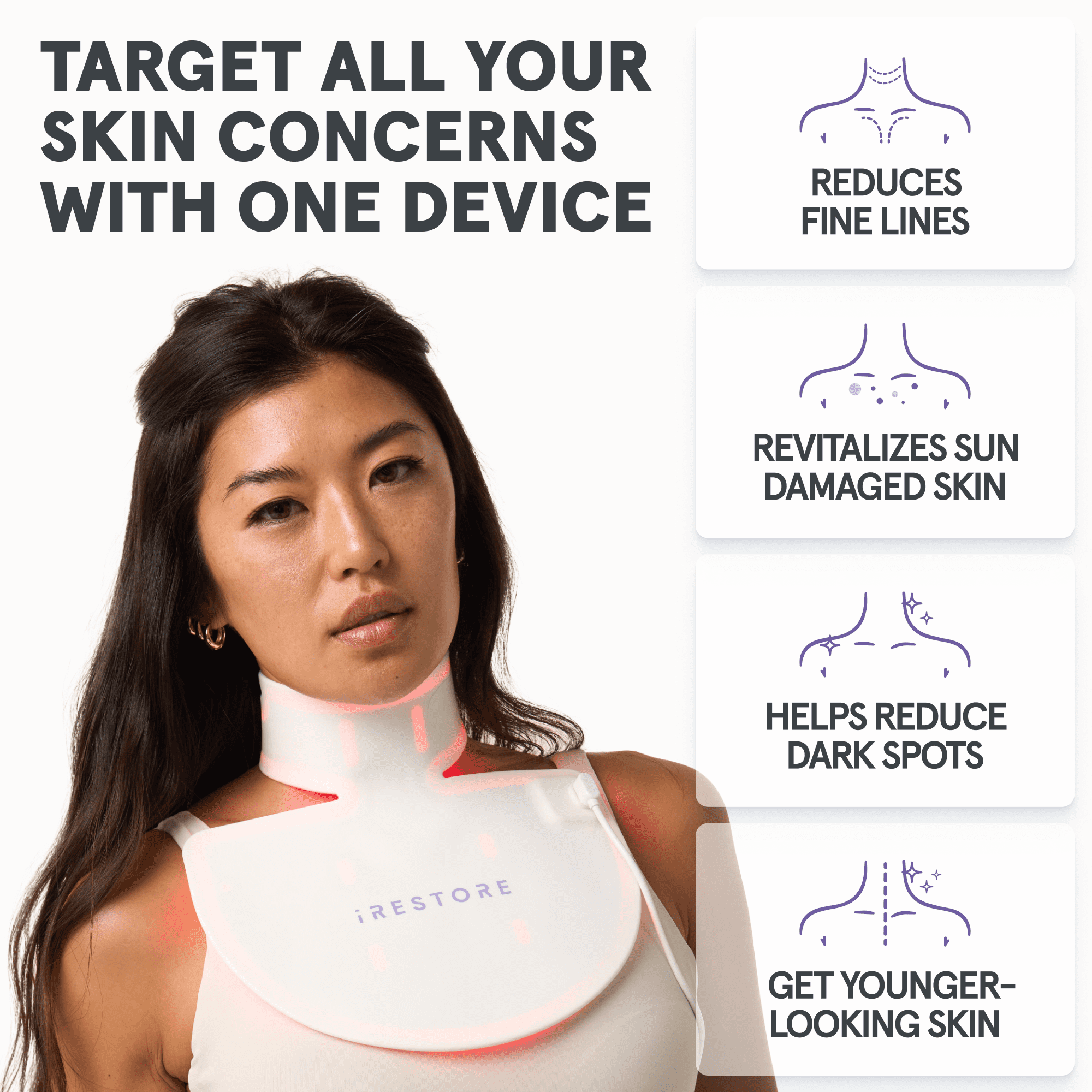 iRestore Illumina LED Neck & Chest Anti Aging Mask – for Smoother, Firmer and Glowing Skin at Home – Red and Infrared Light Therapy for Neck – Red Light Skincare Device with 230 LEDs (White)