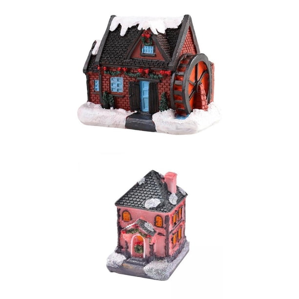 cindykaewly 2× Estatua de casa iluminada en miniatura de resina para casa de vacaciones Estilo A