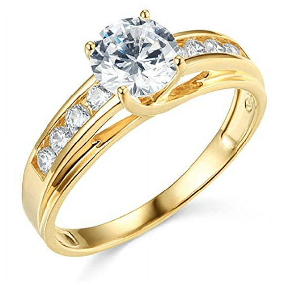 2.10 Ct Round Brilliant Cut Engagement Wedding Ring Trellis Real 14K Yellow Gold