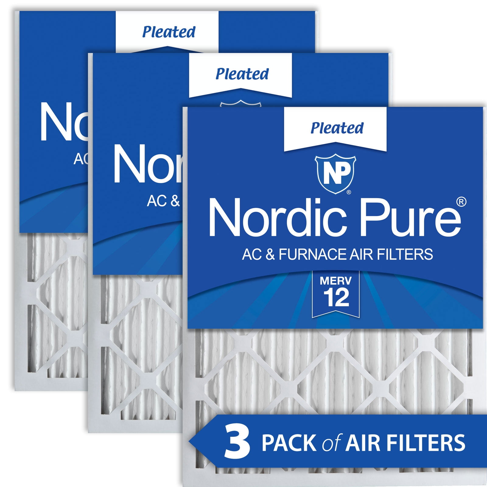 Nordic Pure 20x20x2 Pleated MERV 12 Air Filters 3 Pack 