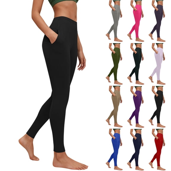 Women's Stretchy Yoga Leggings Solid Color Pocket Leggings, Gym Pants Soft and Skin-Friendly for Home Stretching