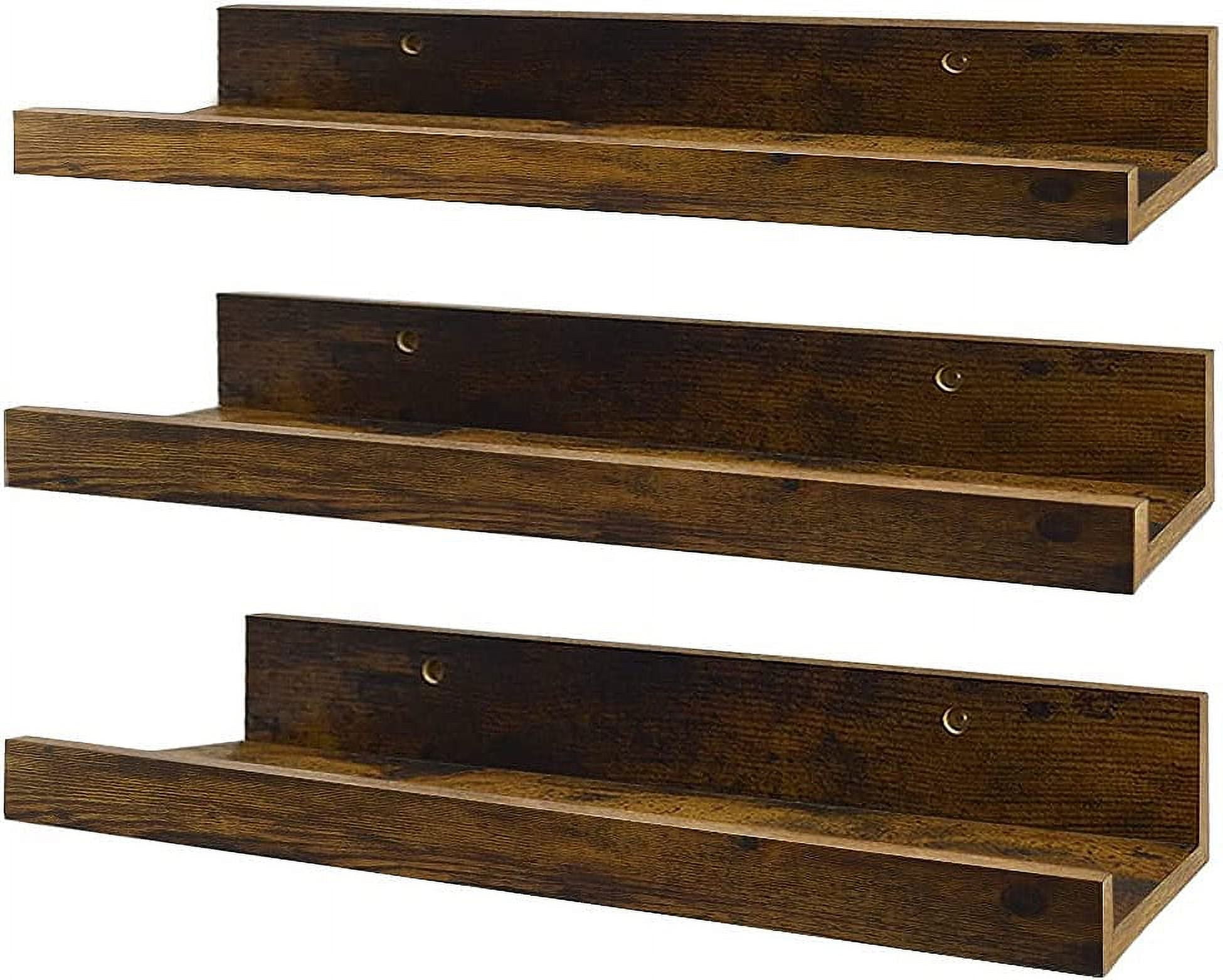 16 Inch Floating Wall Shelf Set of 3, Rustic Wall Mount Shelves for Bedroom Living Room Bathroom Kitchen, Brown