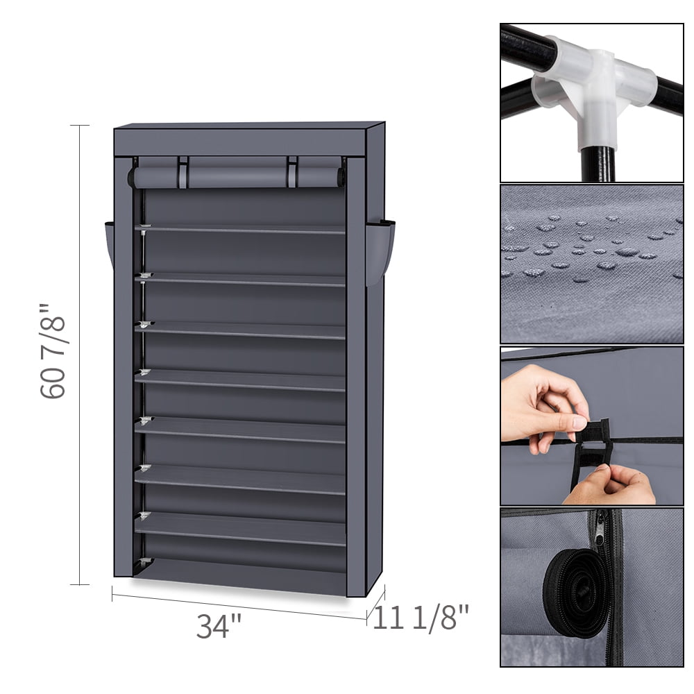 Kepooman 10 Tiers Shoe Rack, Shoe Organizer with Dustproof Cover, Black