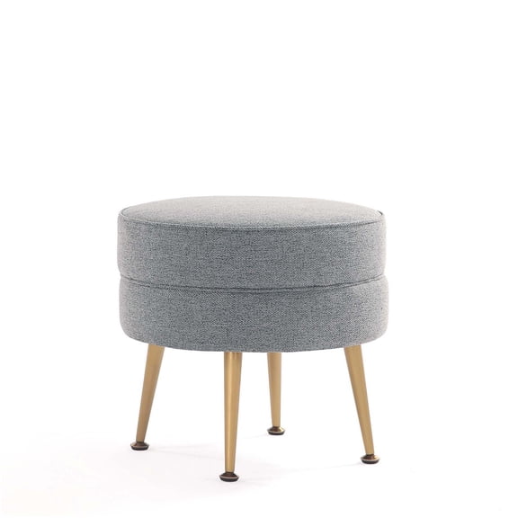 JERFIT Mid-Century Modern Tufted Accent Ottoman with Gold Legs, Grey Upholstered Storage Footstool for Living Room