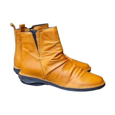 

Womens Ankle Boots Fashion Cowgirl Booties Side Zipper Round Toe Flat Shoes Riding Boots Ladies Cowboy Boots