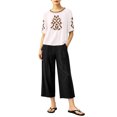 thumbnail image 2 of IUYRTFE Women's Embroidered Short Sleeve Top and Cropped Pants Set with Pockets Cotton Linen Blend Casual Two Piece Outfit, 2 of 7