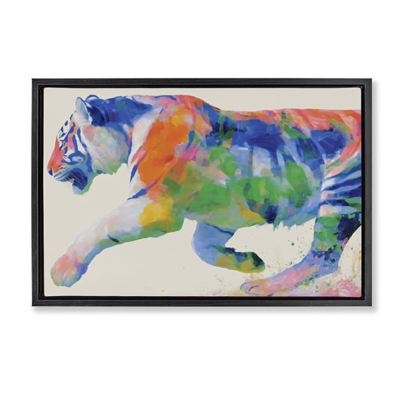 Stupell Industries Colorful Tiger In Motion Black Framed Floater Canvas Wall Art, design by Chromatic Storm Studio