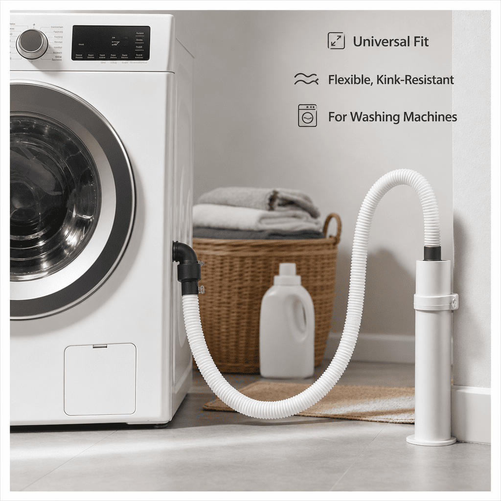 Universal Corrugated Drain Hose, Flexible Discharge Pipe, For Washing Machines, Standard, White, 1 Piece