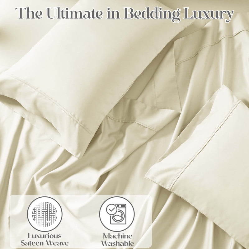 Superior 4-Piece 1400-1500 Thread Count Ivory Sheet Set, King