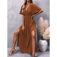 thumbnail image 6 of Women'S Summer Dresses Short Sleeve Maxi Dress Casual V Neck Flowy Sundress Caramel Color S, 6 of 9
