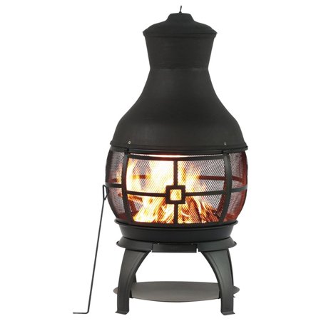 BALI OUTDOORS Wood Burning Fire Pits Chimenea Outdoor Fireplace Wooden Firepit, Brown-Black