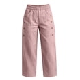 thumbnail image 5 of FRSASU Women's Wide Leg Capri Pants Elastic Waist Casual Loose Lounge Summer Flowy Beach Vacation Trousers Pink-A, 5 of 6