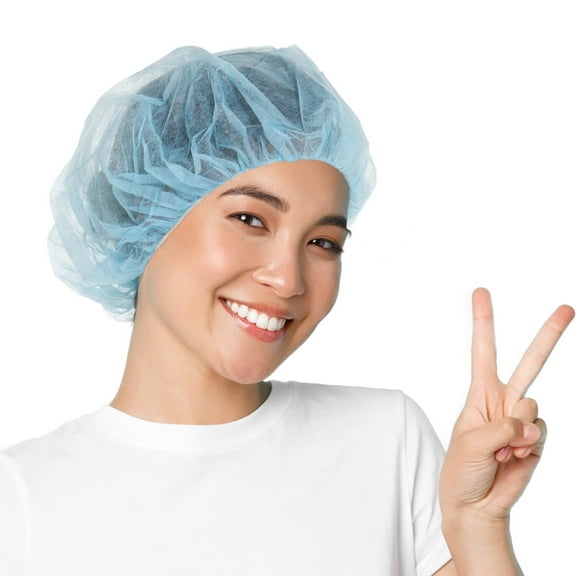 Blue Disposable Bouffant Caps, Polypropylene Hair Nets, 100 Count, 24 in