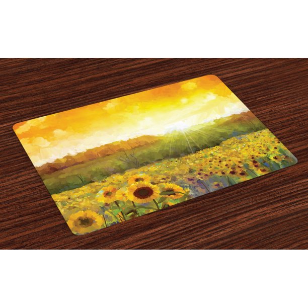 Sunflower Placemats Set of 4 Landscape with A Golden Sunflower Field