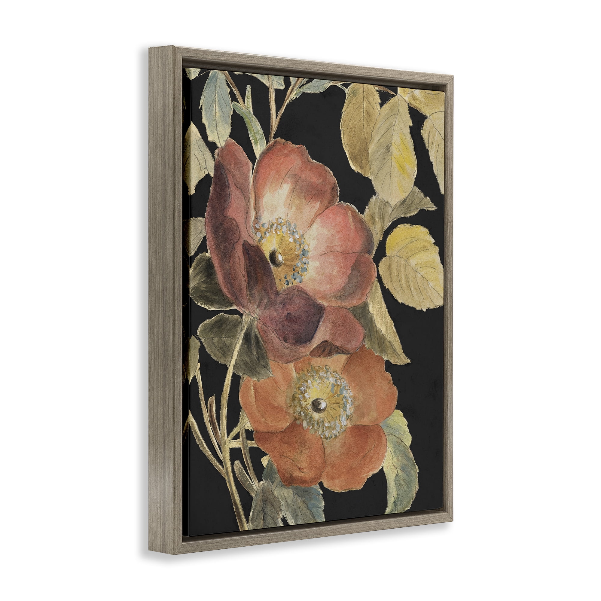 Stupell Industries Red Flower over Black Brown Framed Floater Canvas Wall Art, design by Lanie Loreth