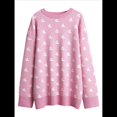 thumbnail image 3 of Suéter de Larga para Mujer, Suéteres Cortos de Gran Tamaño de Otoño, Tops de Punto con Cuello Redondo y Estampado de Velero Informal Rosa S, 3 of 10