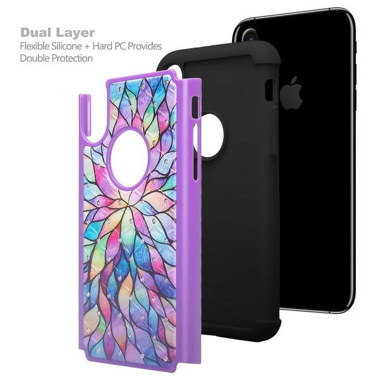 レインボー Apple iPhone Xs Apple iPhone Xs iPhone X Case, Hybrid Cover Bling Rhinestone Shock