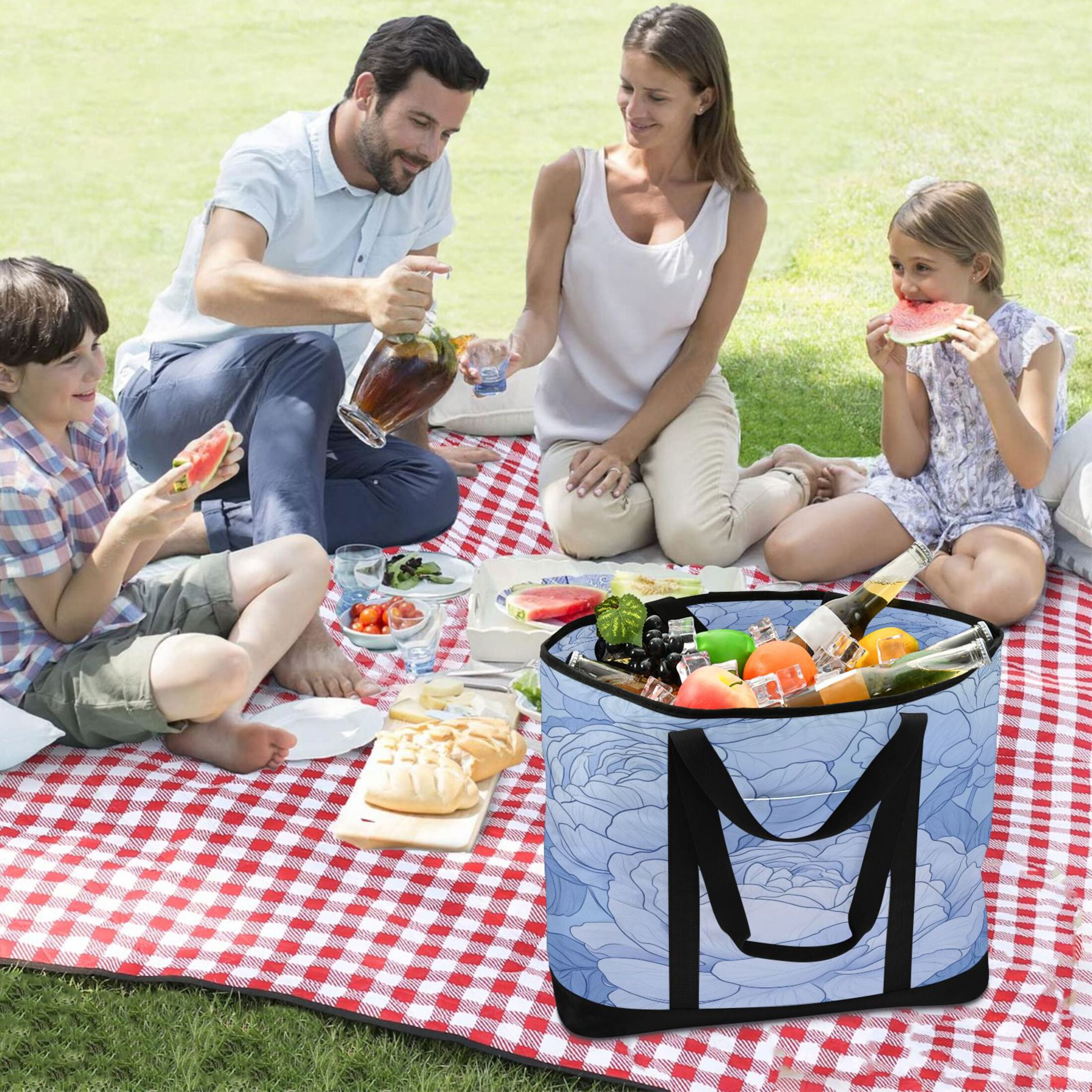 Large Hand-held Ice Pack Picnic Bag Insulation and Refrigeration Suitable for Shopping Picnics and Camping Super Beautiful Roses