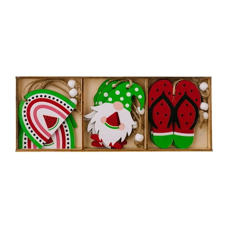 

Bcfsvew Summer Decoration Supplies Watermelon 3 Grid Box Wooden Hanging Dwarf Slippers Summer Wooden Hanging Chandelier Ornament Hanging