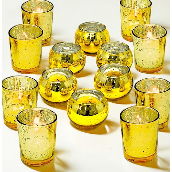 4E’s Novelty 24 pcs Gold Mercury Glass Votive Candle Holder for Weddings, Parties & Home Decor