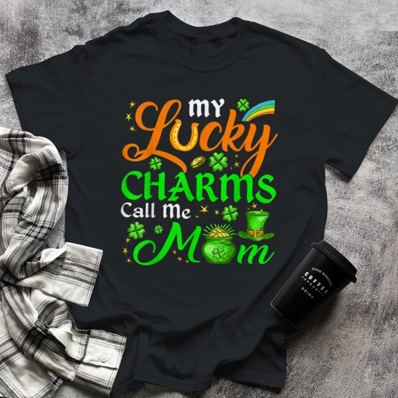My Lucky Charms Call Me Mom St.Patrick's Day Shamrock, Small, Black