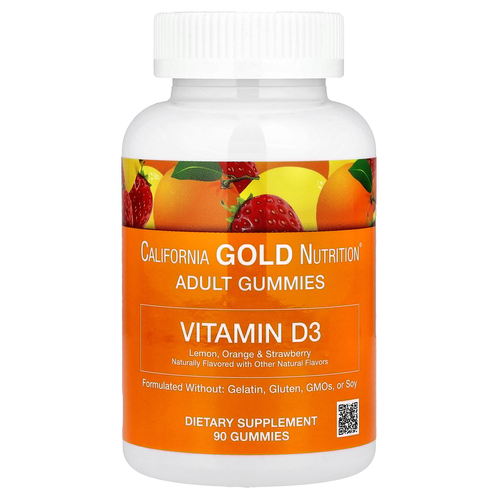 California Gold Nutrition Vitamin D3 Gummies, Lemon, Orange, & Strawberry, 90 Gummies (25 mcg (1,000 IU per Gummy))
