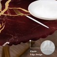 thumbnail image 3 of Marble Red Round Tablecloth, Fitted Table Cover with Elastic for 55"-60" Round Tables, Modern Abstract Gold White Brick Stone Motif Table Cloth Outdoor Indoor Dinning Party Waterproof Tablecloths, 3 of 7