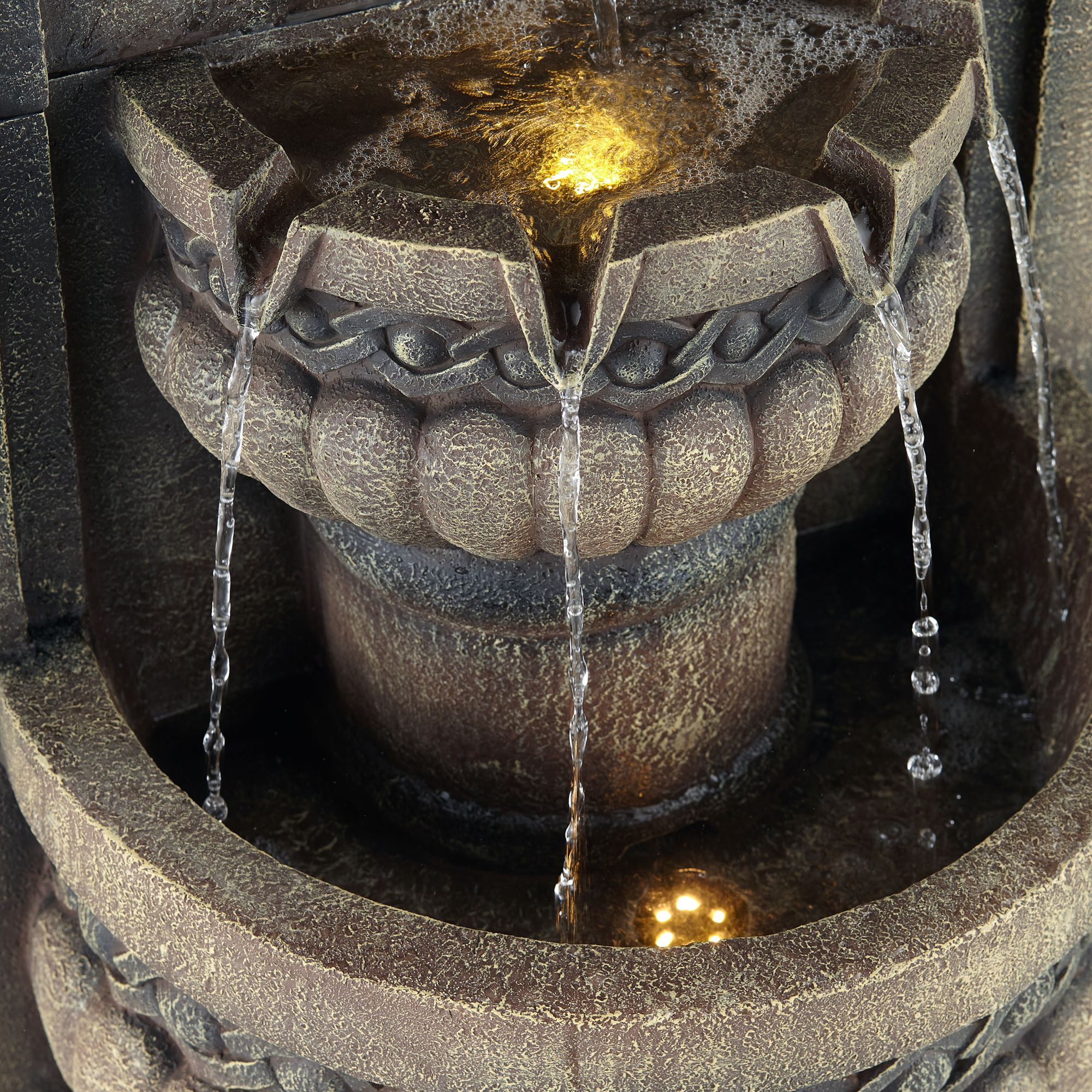 Royal Lion Face 50" High Large Italian Indoor Outdoor Decor Faux Stone Floor Fountain with Light LED 2-Tier