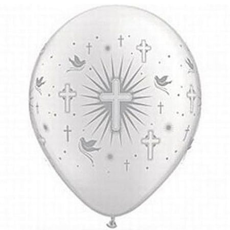 Baptism Balloons - 12 White Silver Printed Around Baptism or Communion Balloon 11