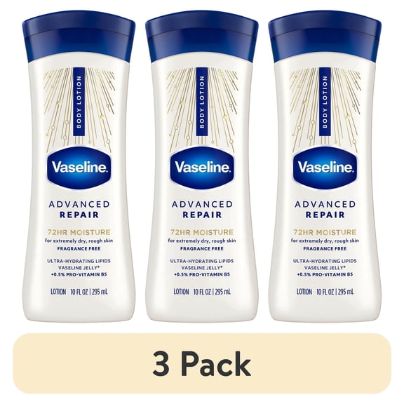 (3 pack) Vaseline Intensive Care Body Lotion for Dry Skin Advanced Repair Unscented Lotion Made with Ultra-Hydrating Lipids   Vaseline Jelly to Repair Extremely Dry Skin 10 fl oz