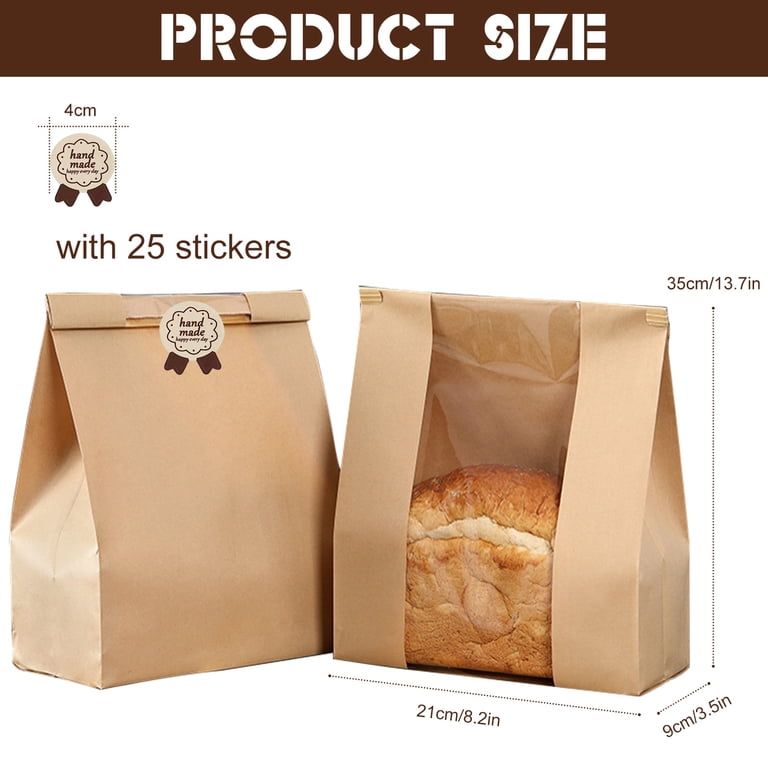 25 Pack Kraft Bread Bags With Clear Window & Stickers – Perfect For Homemade Baking