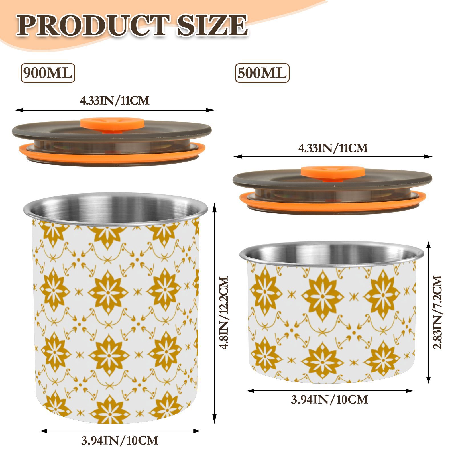 Gold Geometric Flowers Floral Airtight Coffee Bean Canister 30oz Food Storage Containers with Lids For Gournd, Tea, Sugar, Flour, Rice, Cereal, Candy Cookie Jar