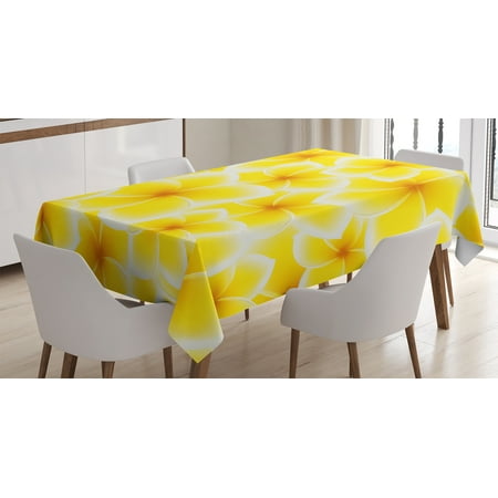Yellow Decor Tablecloth Plumeria Frangipani Asian Cute Flower Yellow Decor Tablecloth Plumeria Frangipani Asian Cute Flower Blossom Pattern Hawaiian Artwork Rectangular Table