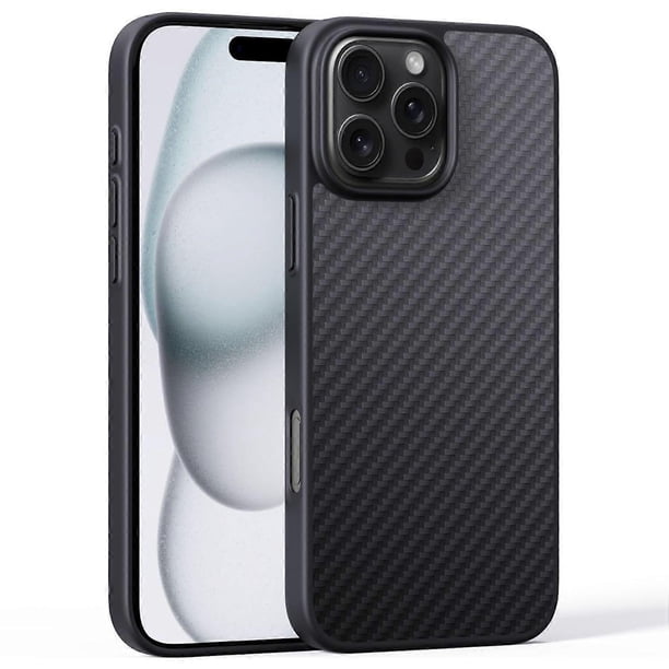 For iPhone 16 Pro Case Compatible MagSafe Shockproof TPU+Aramid Fiber Phone Cover Carbon Fiber Textu