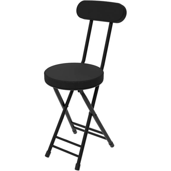 Folding Stool,Cushioned Padded Folding Stool 18.1 inch,Black Portable Heavy Duty Collapsible Padded Round Stool
