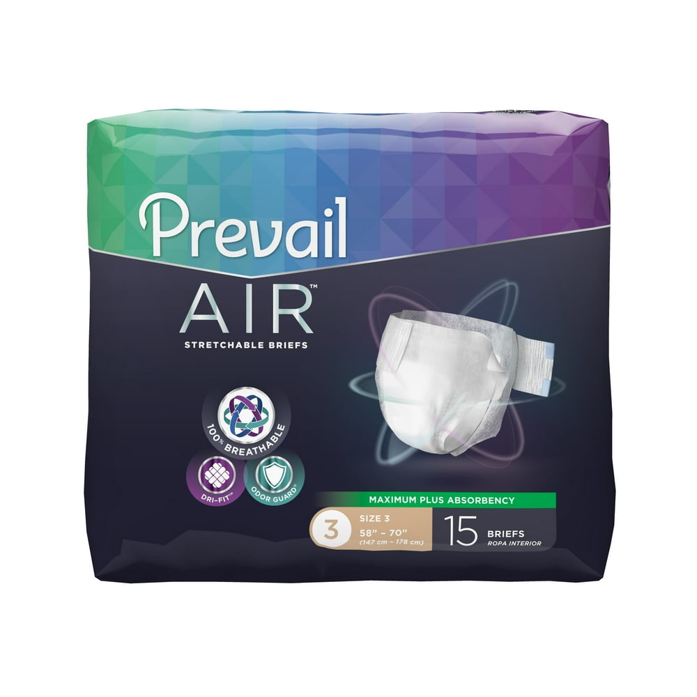 Prevail Air Maximum Plus Absorbency Stretchable Incontinence Briefs / Adult Diapers, Size 3, 48