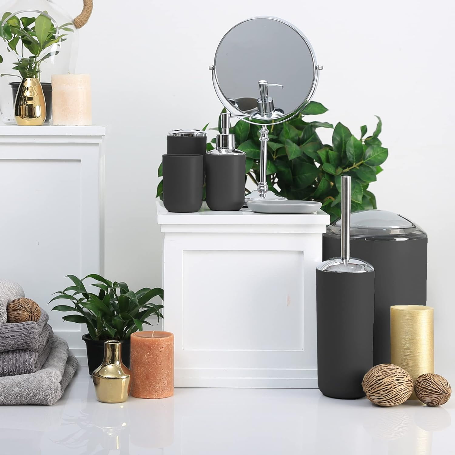 Moss & Stone 6 pcs Bathroom Accessories Set Includes Soap Dispenser, Toothbrush Holder, Toothbrush Cup, Soap Dish, A Complete Decor Black Set