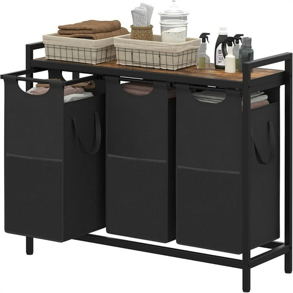 Laundry Hampers, 3 × 12.5 Gal Laundry Basket with Large Desktop Sorter for Laundry Room Organization, Bathroom and Dorm Laundry Bags on Storage Shelf