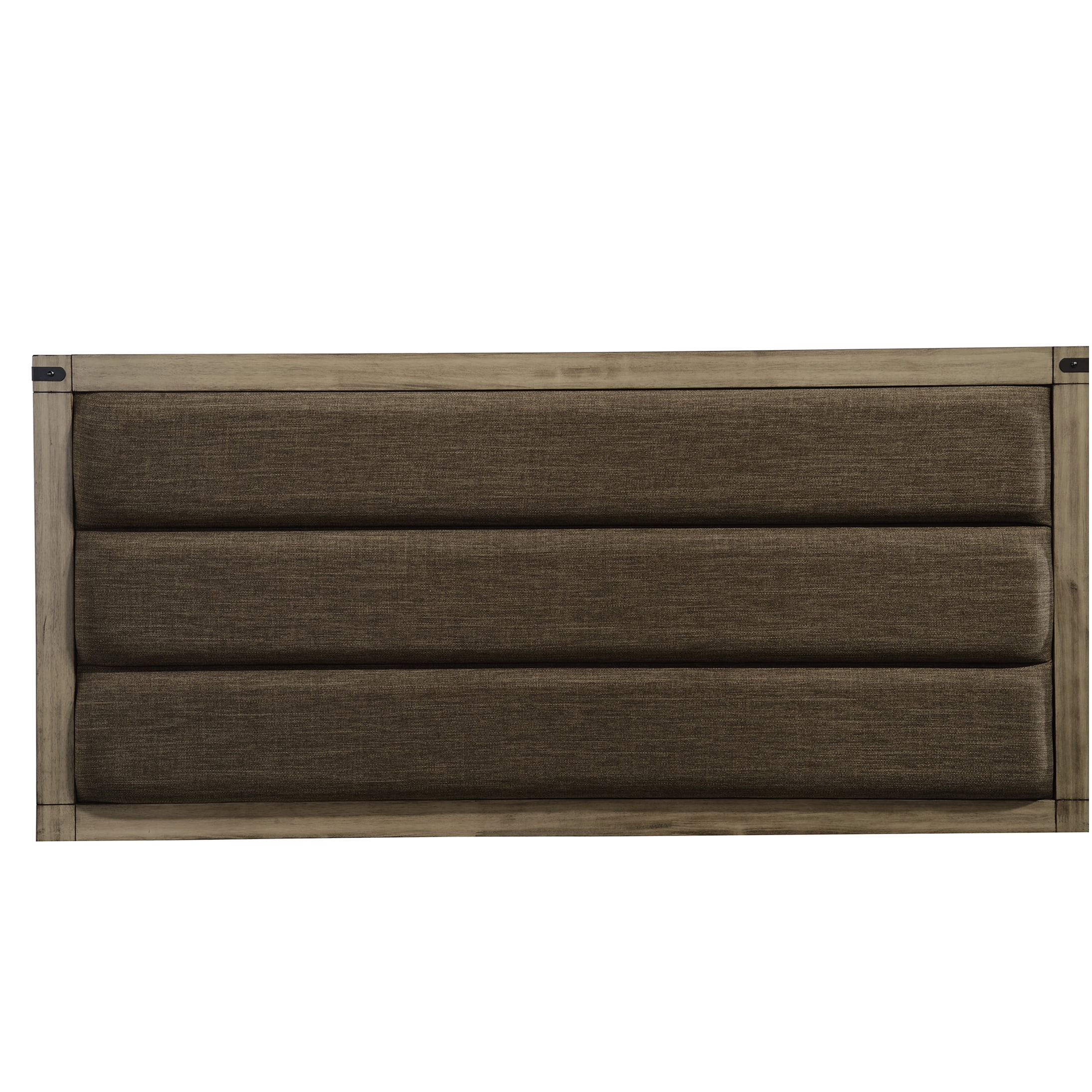 Modern Queen Bed Frame with Upholstered Headboard, Low Profile Platform Bed, Weathered Gray Wood Finish, No Box Spring Needed