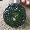 thumbnail image 4 of Jade pendant, made of black ink jade with openwork snake pattern, translucent green under light, magnetic jade., 4 of 4